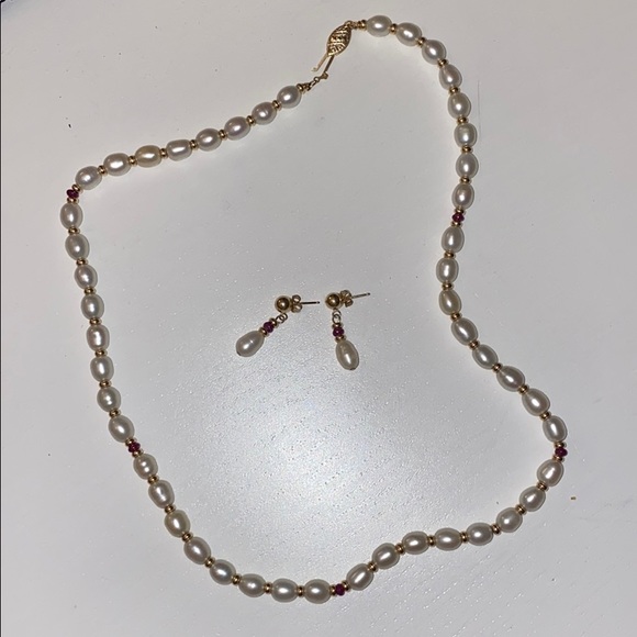 14K | gold bead fishwater necklace set - Picture 1 of 5